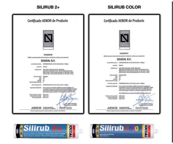 Silicona neutra SOUDAL Silirub 2+ y Silirub Color 3,35€ (sin iva)